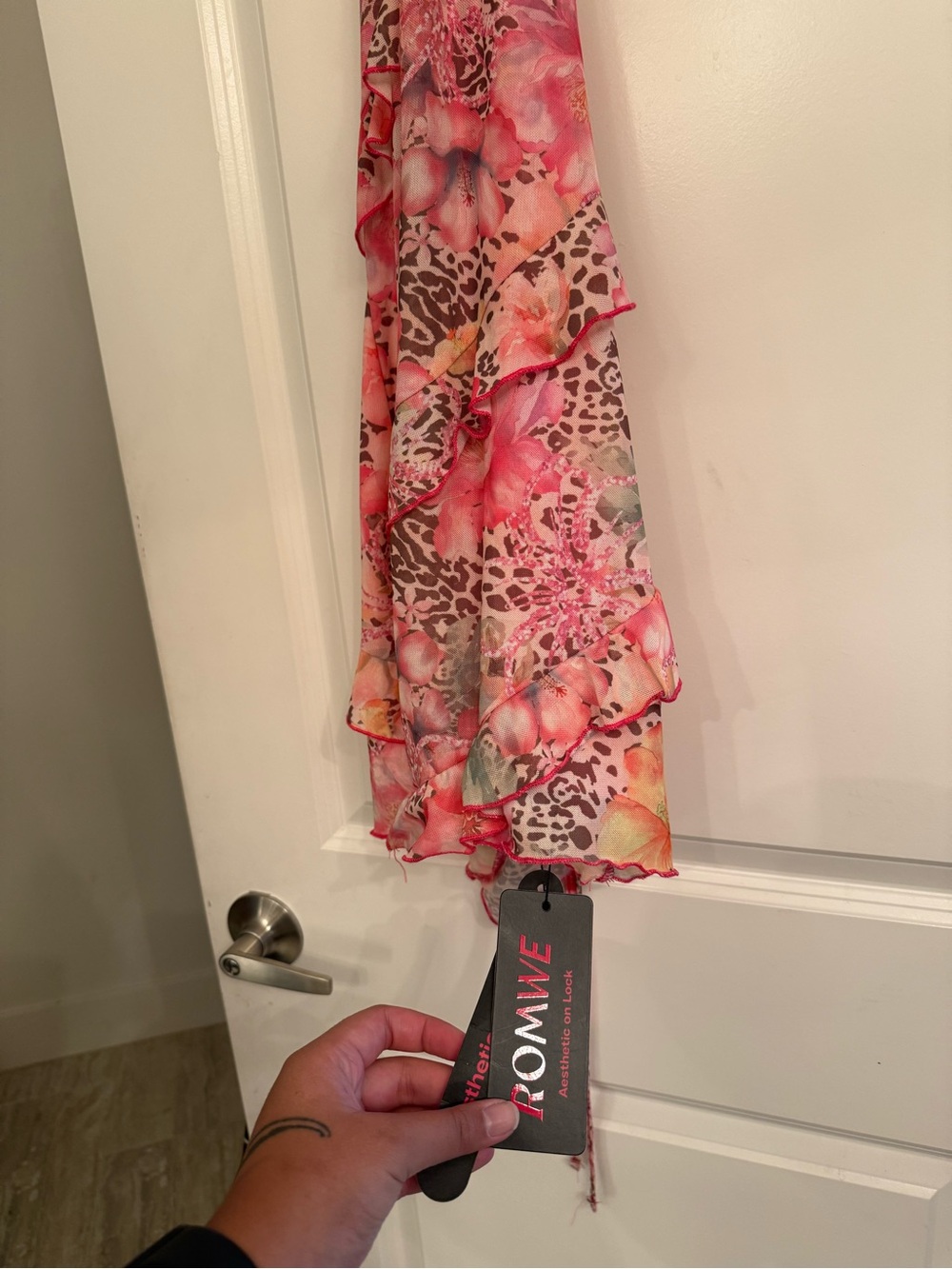 Floral Pink Ruffle Halter Mini Dress - Picture 4 of 4